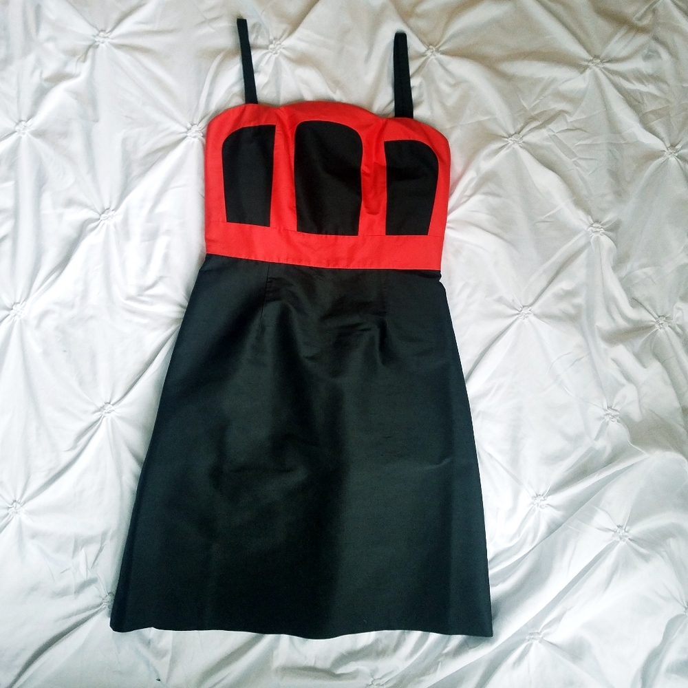 REAL Silk Taffeta Red & Black Cocktail Dress - Holiday Stunner